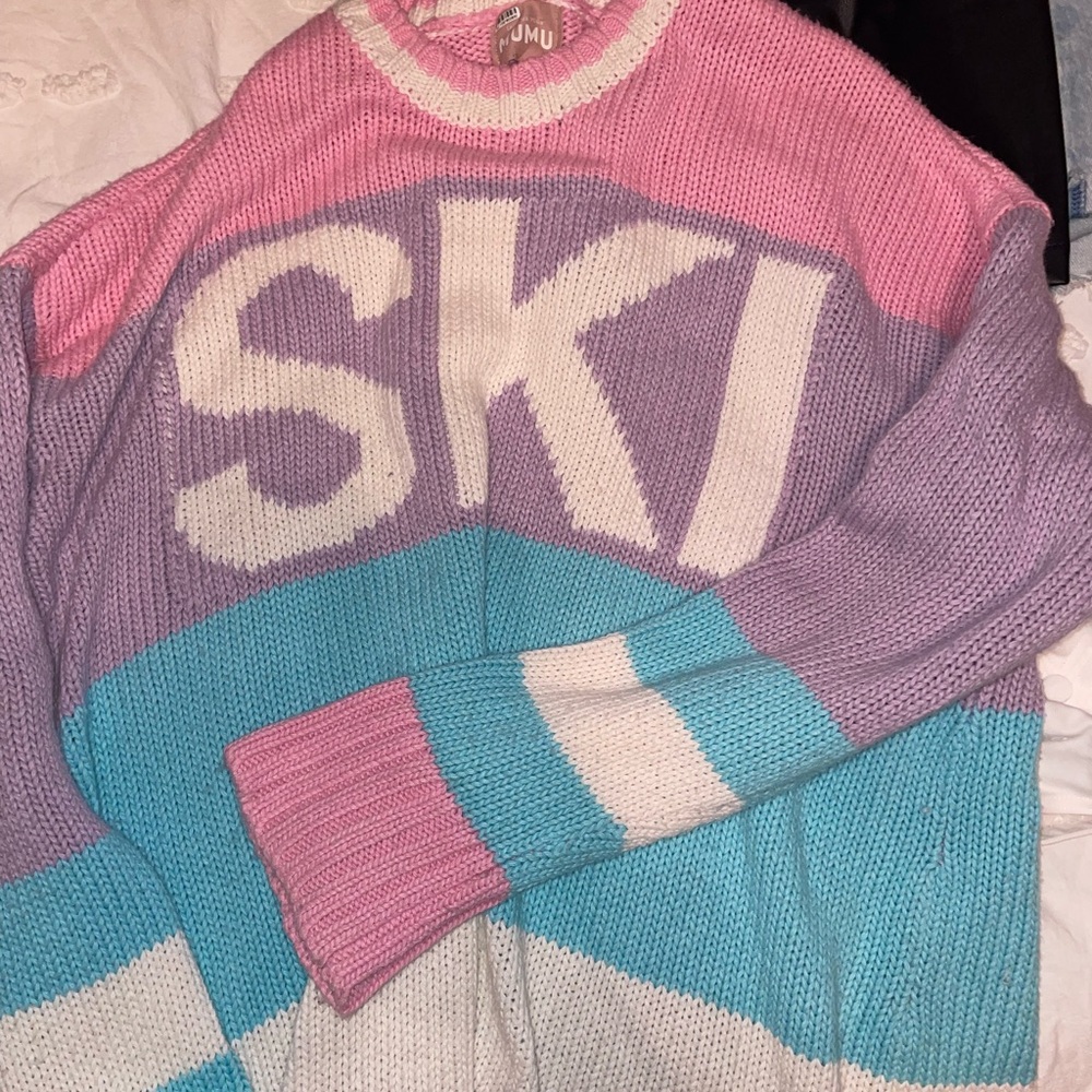 Show Me Your MuMu Pink, Purple, and Blue Knit SKI Sweater